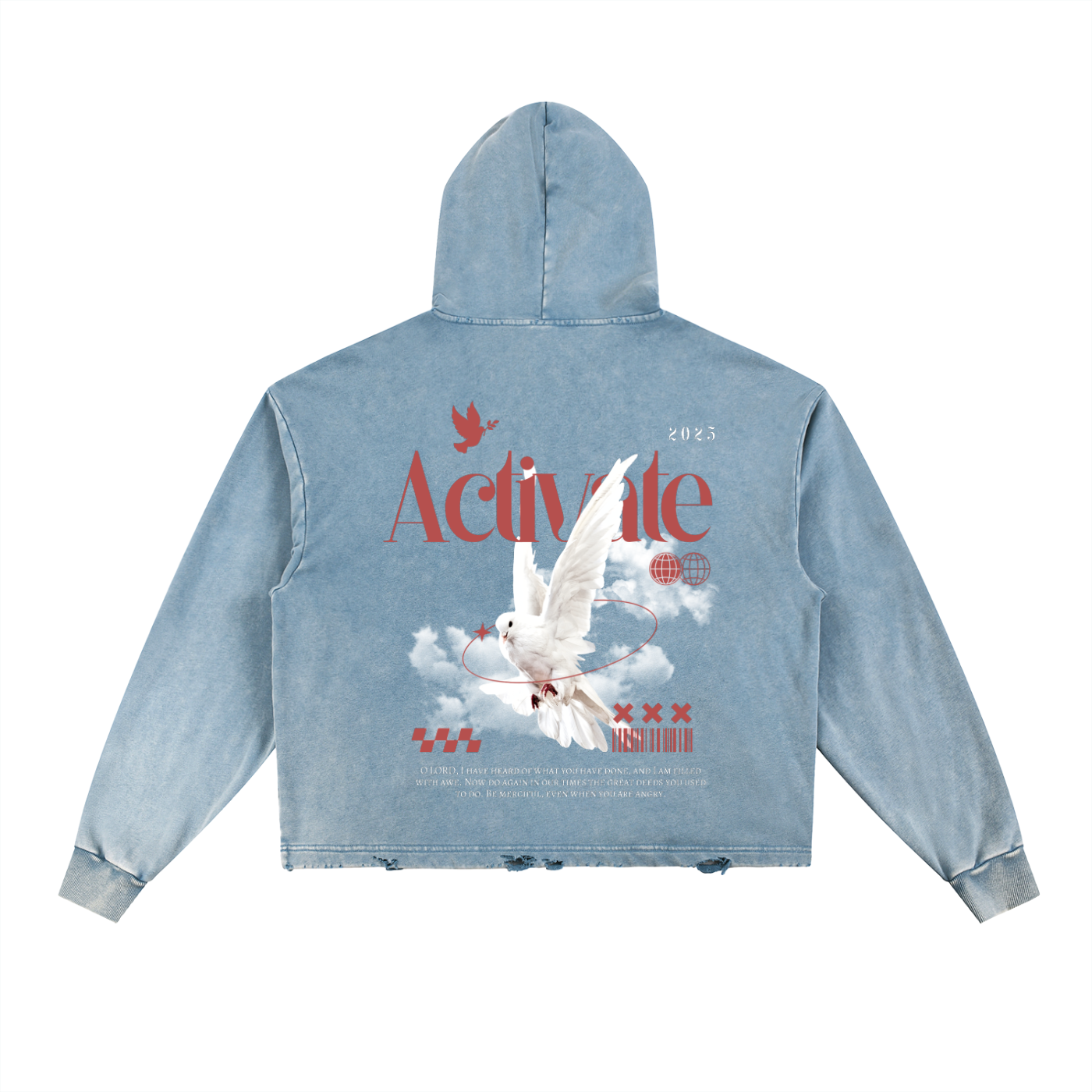 Vintage Washed Frayed-Hem Hoodie