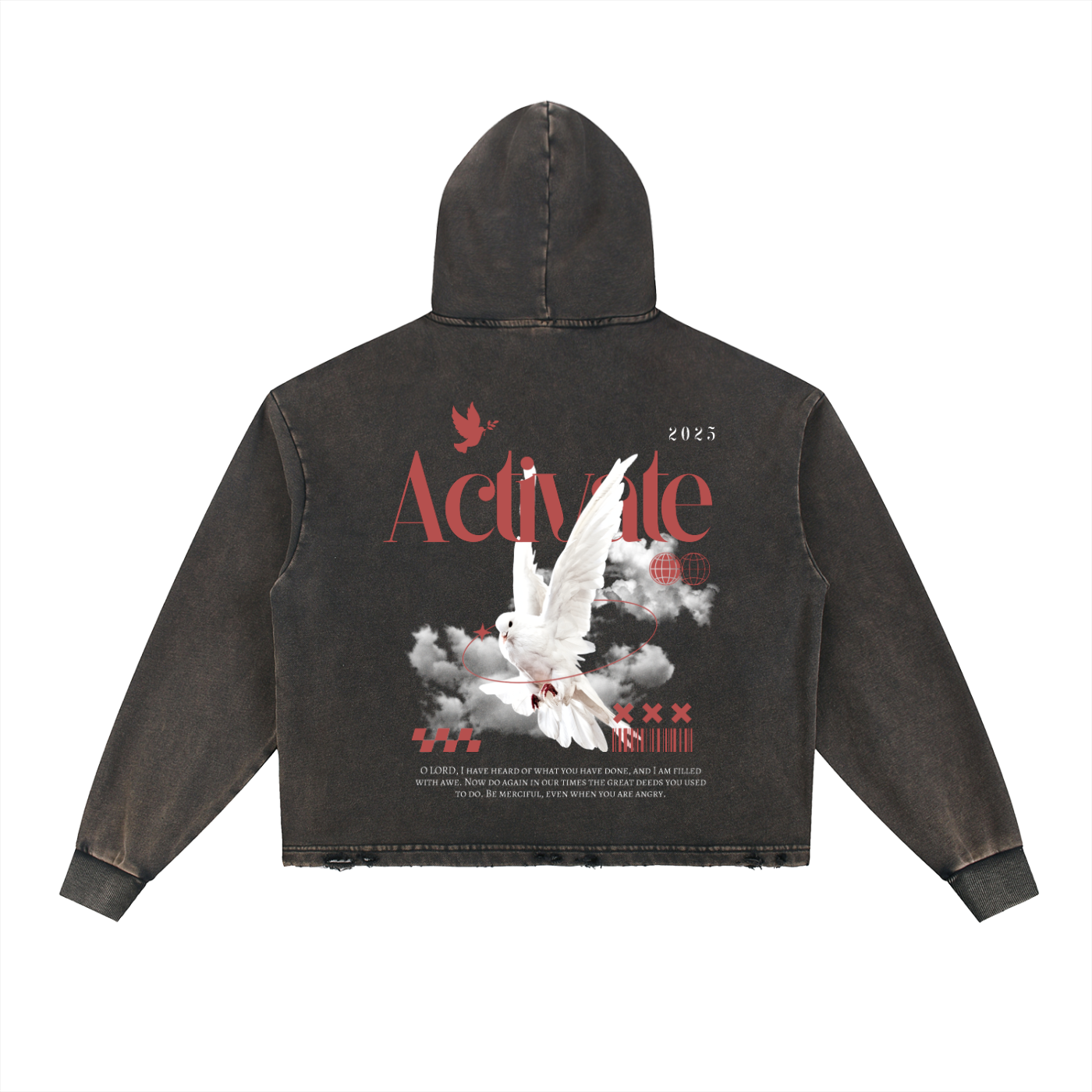 Vintage Washed Frayed-Hem Hoodie