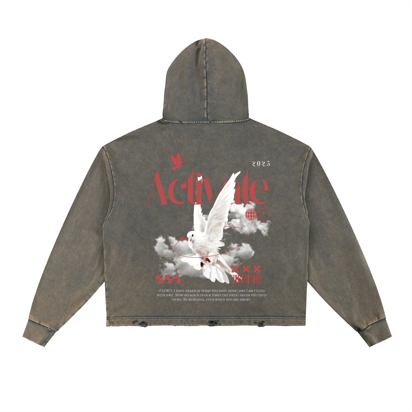 Vintage Washed Frayed-Hem Hoodie