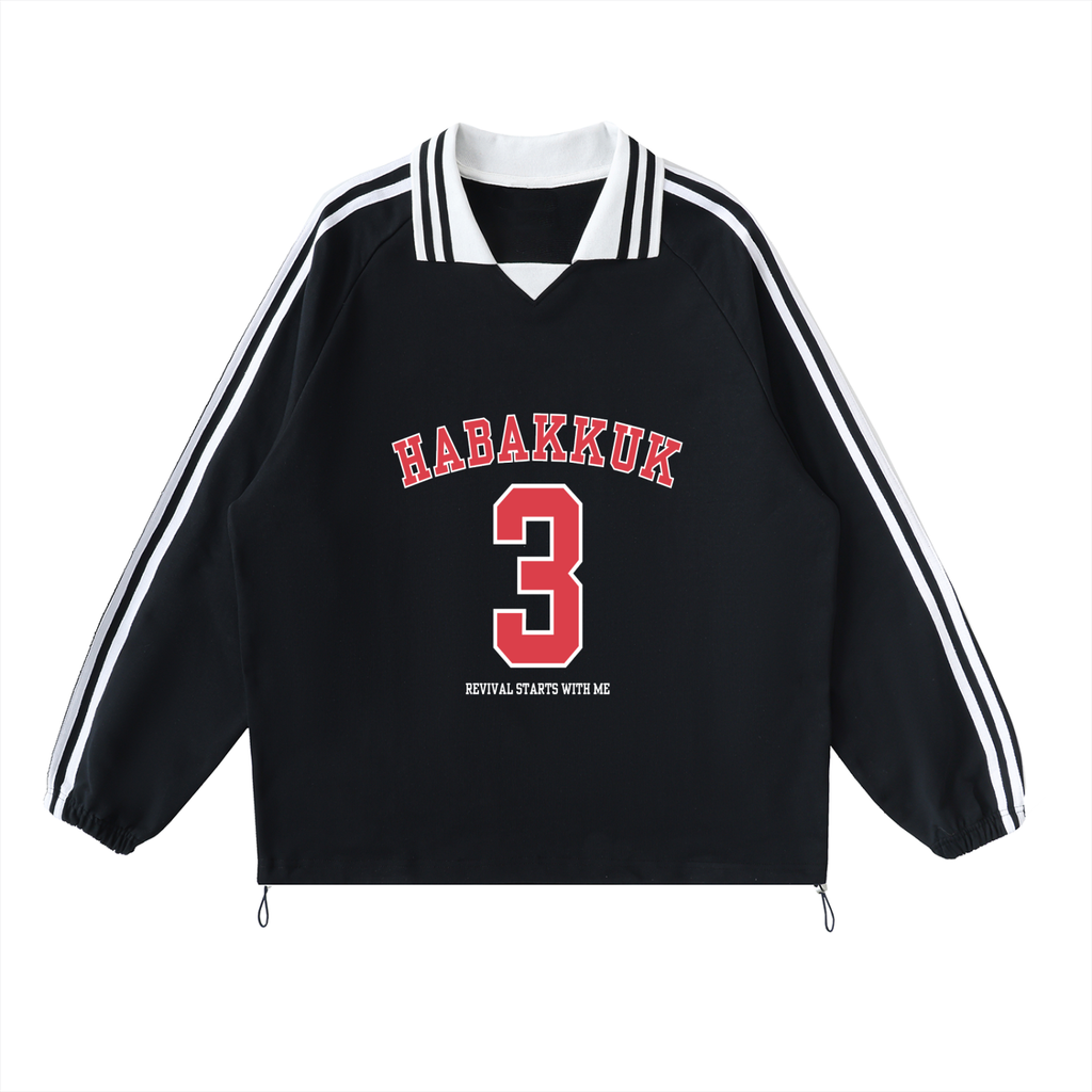 Contrast Striped Lapel Collar Sweatshirt