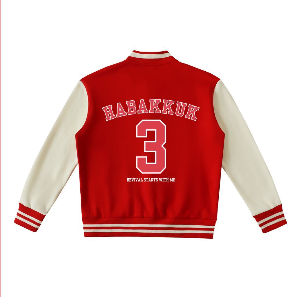 Habakkuk 3:2 Varsity Jacket (Black, Red, Green, Brown)