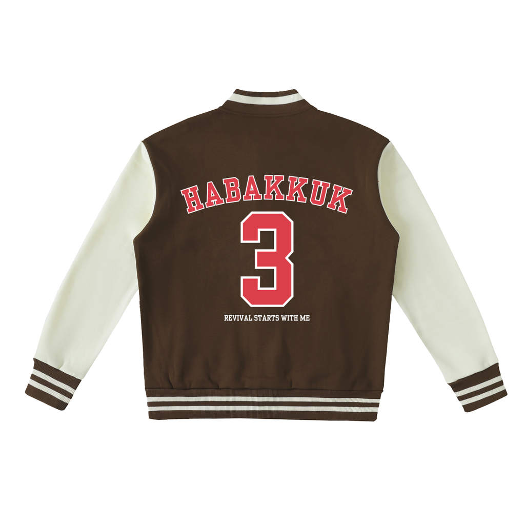Habakkuk 3:2 Varsity Jacket (Black, Red, Green, Brown)