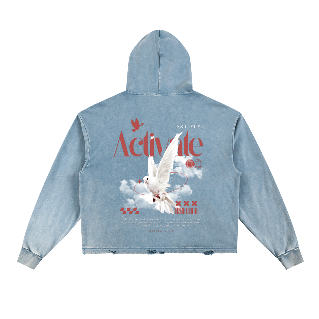 Activate Frayed-Hem Hoodie (Black, Gray, Blue)