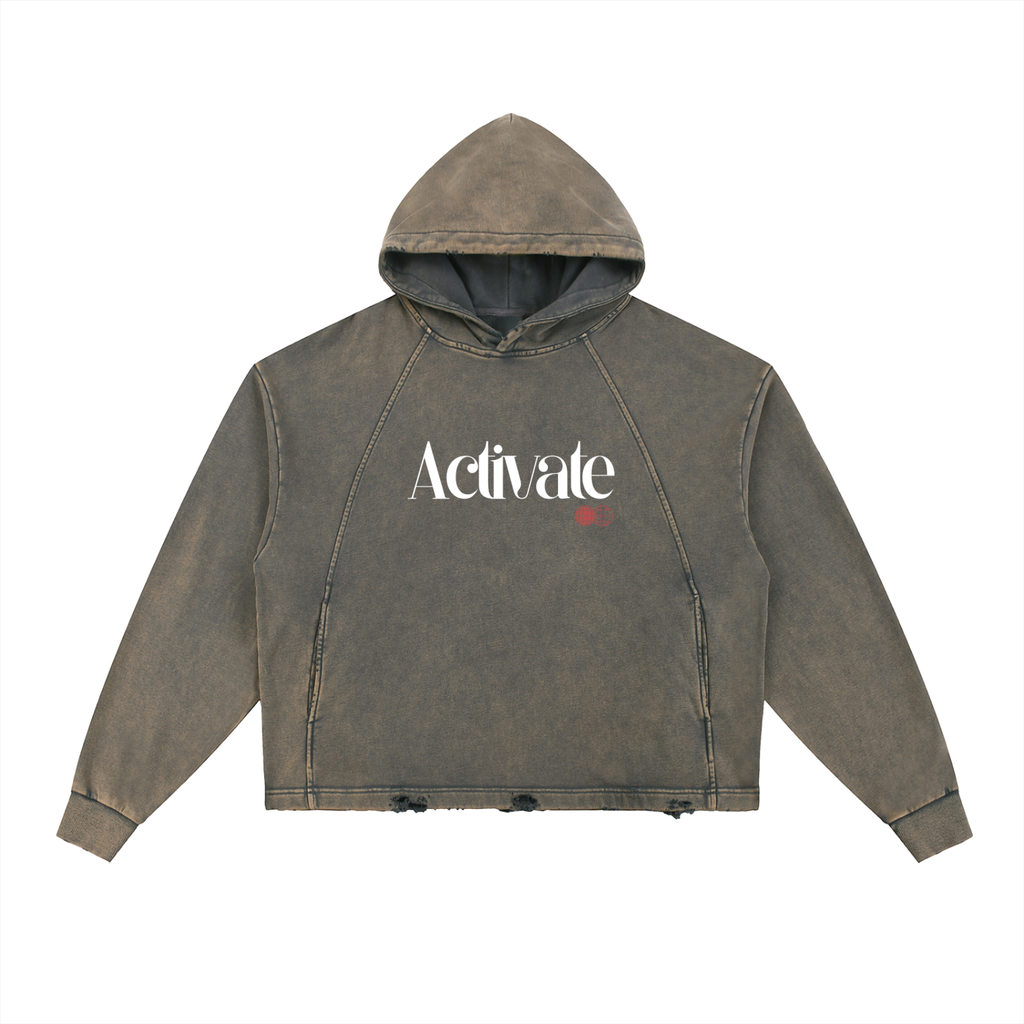 Activate Frayed-Hem Hoodie (Black, Gray, Blue)