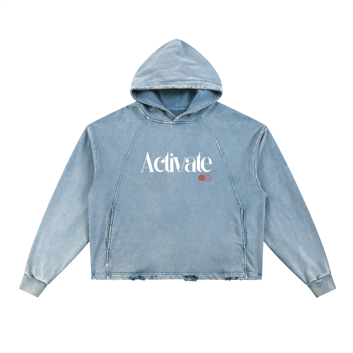 Activate Frayed-Hem Hoodie (Black, Gray, Blue)