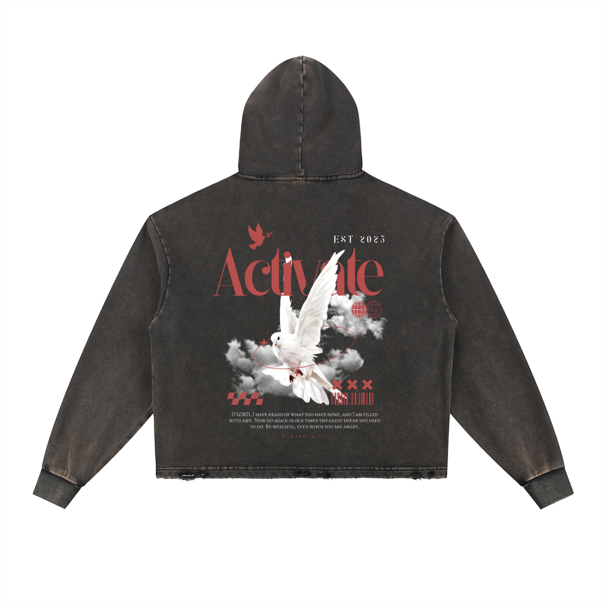 Activate Frayed-Hem Hoodie (Black, Gray, Blue)