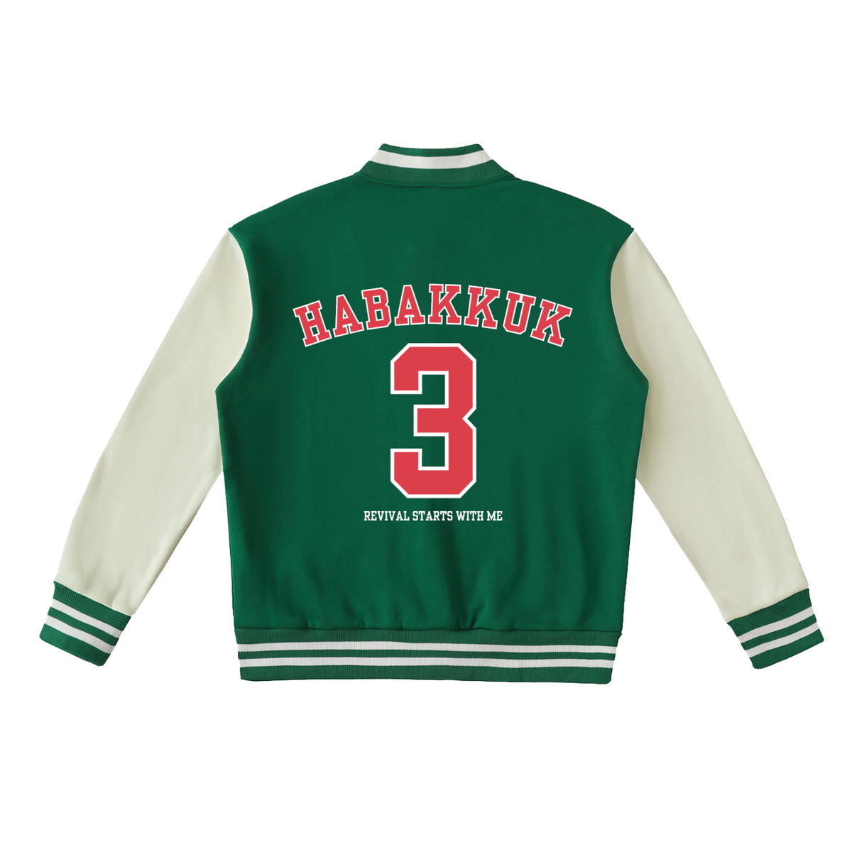 Habakkuk 3:2 Varsity Jacket (Black, Red, Green, Brown)